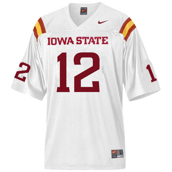 Men #12 Easton Dean Iowa State Cyclones College Football Jerseys Sale-White - Click Image to Close